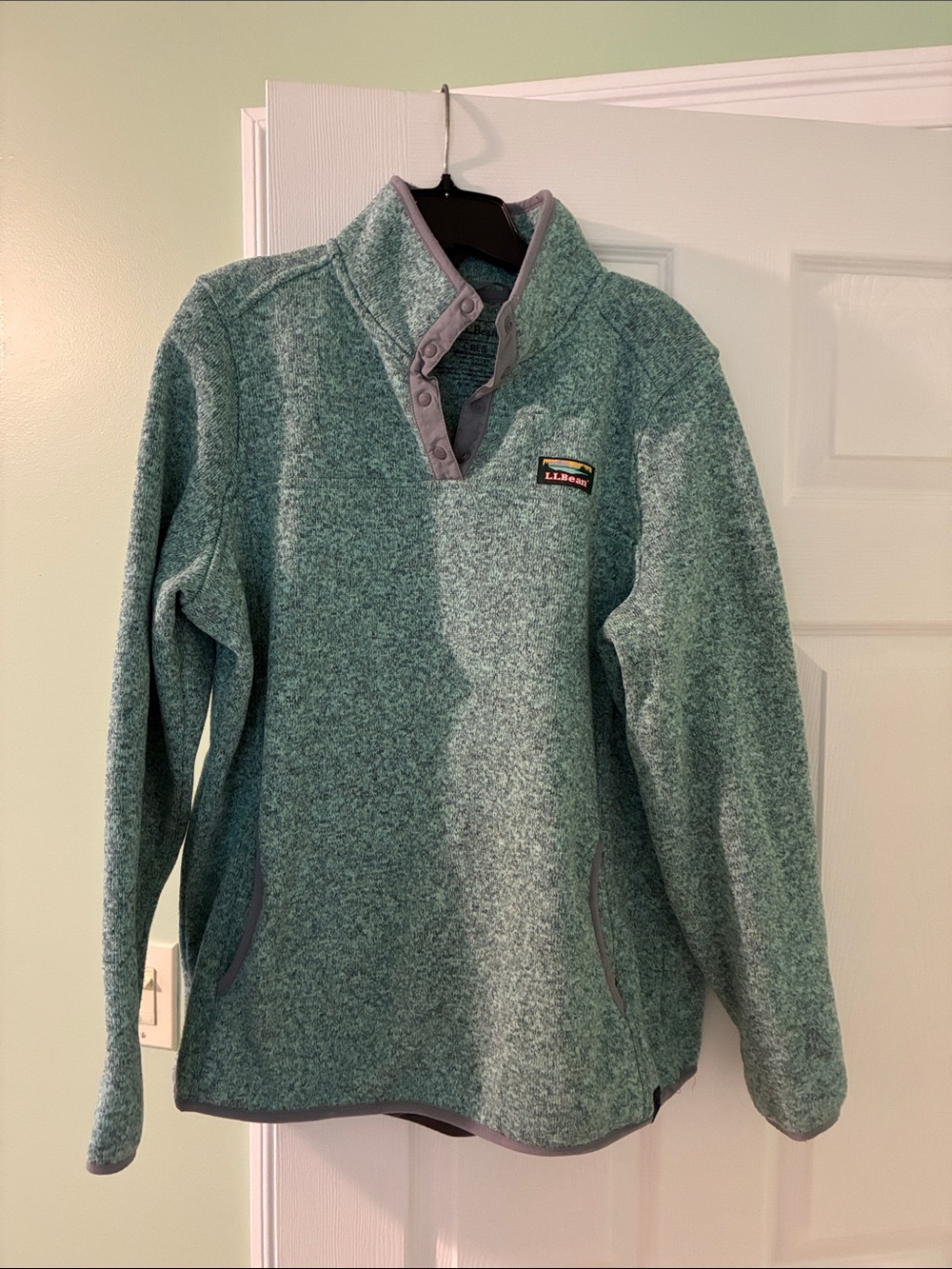 L.L. Bean women’s Teal Heather Zip-Placket Fleece Pullover